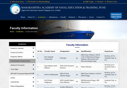 
                            9. Faculty Information || Maharashtra Academy of Naval Education ...