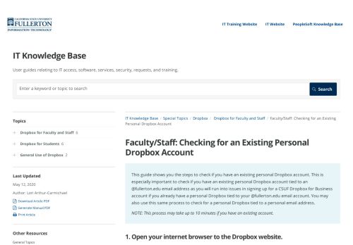 
                            11. Faculty/Staff: Checking for an Existing Personal Dropbox Account - Sites