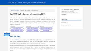 
                            9. FAETEC EAD - Cursos e Inscrições 2019