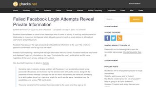 
                            10. Failed Facebook Login Attempts Reveal Private Information - gHacks ...