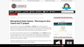 
                            11. Fake Casinos – Warnung vor Ares Casino, 77 Jackpot und Futuriti ...