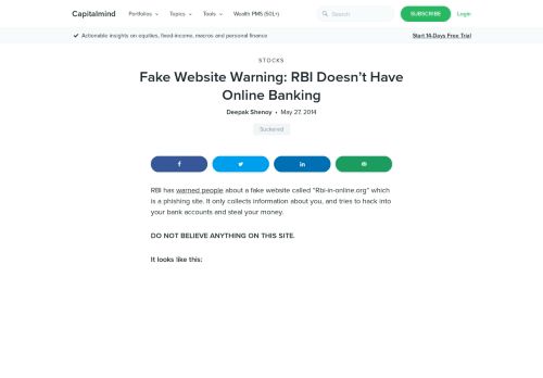 
                            9. Fake Website Warning: RBI Doesn't Have Online Banking - Capitalmind