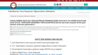 
                            6. Fakültemizi Yeni Kazanan Öğrencilerin Dikkatine - Hatay Mustafa ...