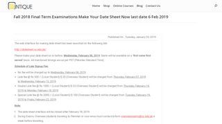 
                            10. Fall 2018 Final Term Examinations Make Your Date Sheet Now last ...