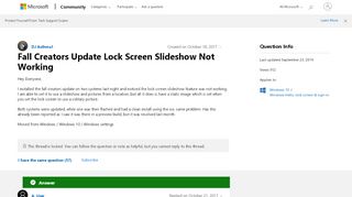 
                            1. Fall Creators Update Lock Screen Slideshow Not Working - Microsoft ...