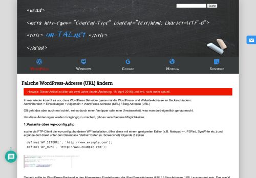 
                            4. Falsche WordPress-Adresse (URL) ändern > im-Tal.net