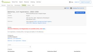 
                            12. FamilySearch Catalog: Bahamas, civil registration, 1850-1959 ...