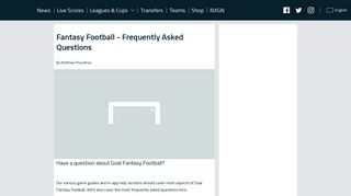 
                            10. Fantasy Football - Frequently Asked Questions | Goal.com