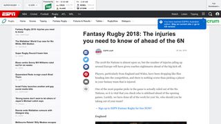 
                            7. Fantasy Rugby 2018 - The injuries you need to know of ... - ESPN.com