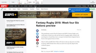 
                            3. Fantasy Rugby 2018 Week four Six Nations preview - ESPN