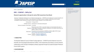 
                            13. FAPESP :: Agreements - ERC – CONFAP – CNPq Call