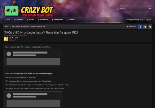 
                            1. [FAQ] #15014 or Login Issue? Read this for quick FIX! - Crazybot ...
