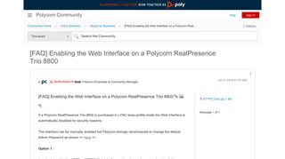 
                            10. [FAQ] Enabling the Web Interface on a Polycom RealPresence Trio ...