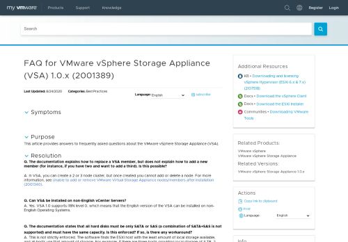 
                            3. FAQ for VMware vSphere Storage Appliance (VSA) 1.0.x (2001389)