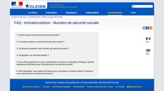 
                            11. FAQ - Immatriculation - Numéro de sécurité sociale - Cleiss