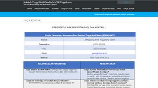 
                            8. FAQ & Kontak - Sekolah Tinggi Multi Media MMTC Yogyakarta