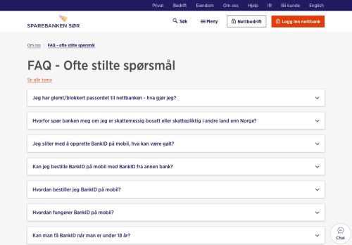 
                            11. FAQ - ofte stilte spørsmål | Sparebanken Sør