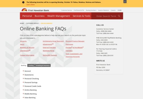
                            12. FAQ - Online Banking - First Hawaiian Bank