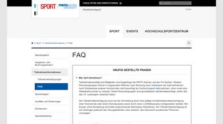 
                            4. FAQ - RWTH AACHEN UNIVERSITY Hochschulsport - Deutsch