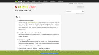 
                            2. F.A.Q. - Ticketline – Bilhetes para eventos - Sapo