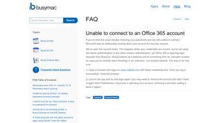 
                            13. FAQ - Unable to connect to an Office 365 account - BusyMac Help