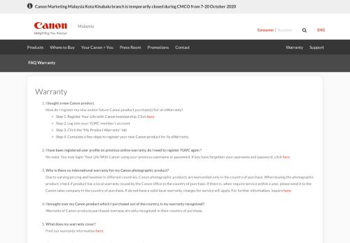 
                            5. FAQ Warranty - Canon Malaysia