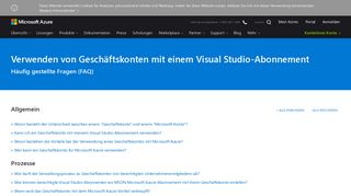 
                            7. FAQ zu MSDN-Geschäftskonten | Microsoft Azure