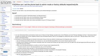 
                            3. FAQ/How can I set the phone back to admin mode or ... - Snom Wiki