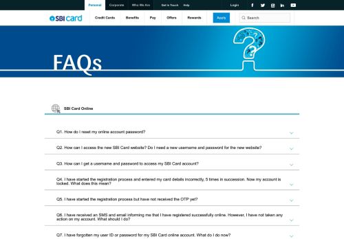 
                            5. FAQs about Starting with My Online Credit Card Account | SBI Card