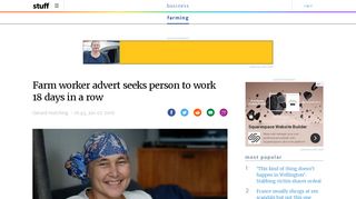 
                            12. Farm worker advert seeks person to work 18 days in a row | Stuff.co.nz