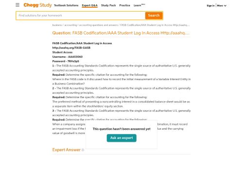 
                            12. FASB Codification/AAA Student Log In Access Http:/... | Chegg.com