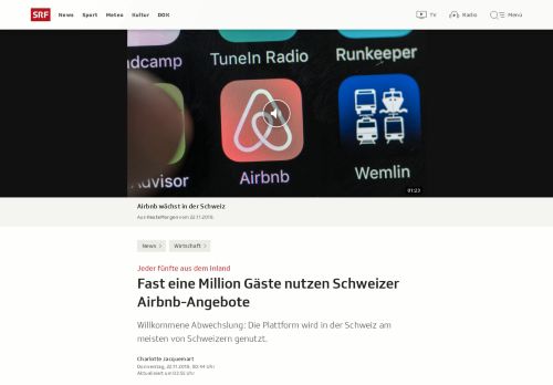 
                            11. Fast eine Million Gäste nutzen Schweizer Airbnb-Angebote - SRF