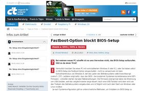
                            4. Fastboot-Option blockt BIOS-Setup | c't Magazin - Heise