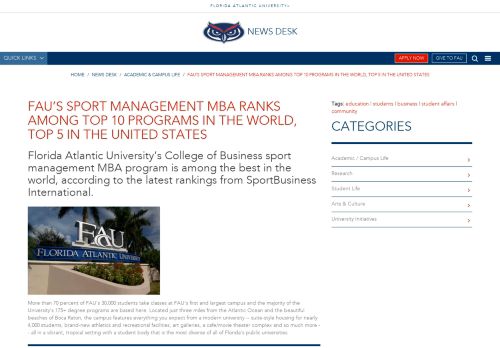 
                            7. FAU | FAU's Sport Management MBA Ranks Among Top 10 Programs ...