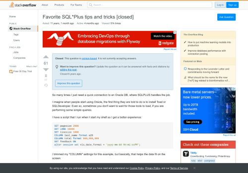 
                            5. Favorite SQLPLUS tips and tricks - Stack Overflow
