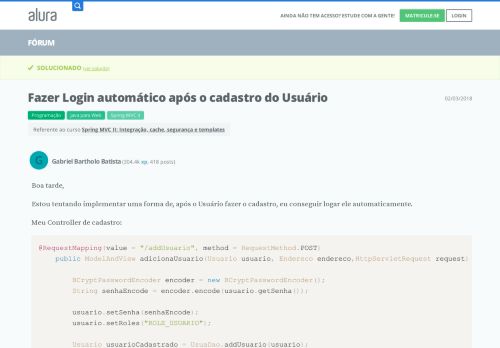 
                            9. Fazer Login automático após o cadastro do Usuário | Alura - Cursos ...