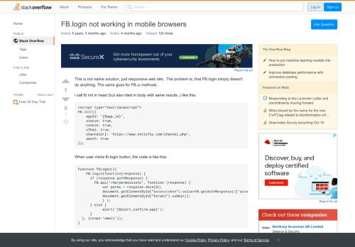 
                            5. FB.login not working in mobile browsers - Stack Overflow