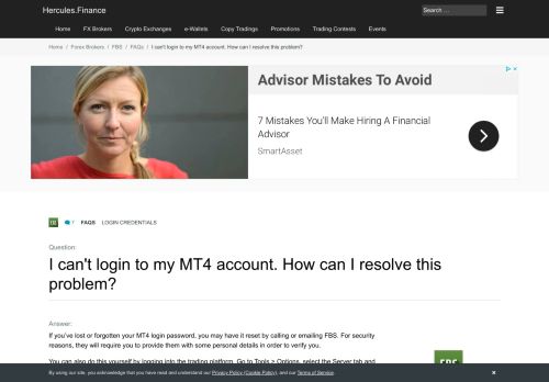 
                            8. FBS – I can't login to my MT4 account. How can I resolve this problem ...