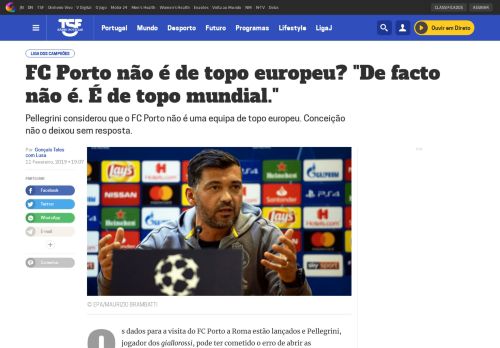 
                            12. FC Porto não é de topo europeu? ″De facto não é. É de topo mundial ...