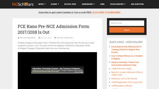 
                            12. FCE Kano Pre-NCE Admission Form 2017/2018 Is Out ⋆ NGScholars