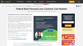 
                            4. Federal Bank Personal Loan Customer Care Number: 24x7