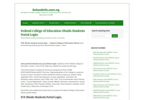 
                            7. Federal College of Education Obudu Students Portal Login - Schoolinfo