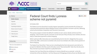 
                            12. Federal Court finds Lyoness scheme not pyramid | ACCC