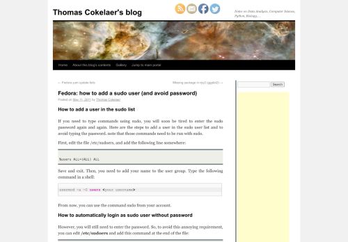 
                            8. Fedora: how to add a sudo user (and avoid password) | Thomas ...