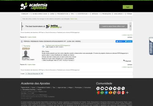 
                            9. Feedback para cdcnave1978.blogspot.pt • Forum Academia das Apostas