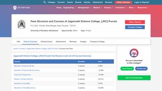 
                            9. Fees Structure and Courses of Jagannath Kishore College, [JKC ...