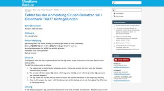 
                            5. Fehler bei der Anmeldung für den Benutzer 'sa' / Datenbank 