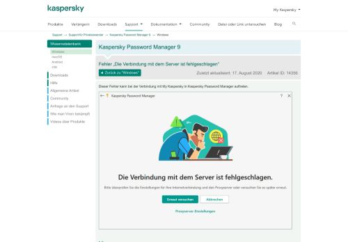 
                            6. Fehler „Die Verbindung mit dem Server ist ... - Kaspersky support