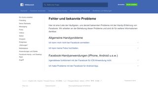 
                            1. Fehler und bekannte Probleme | Facebook-Hilfebereich | Facebook