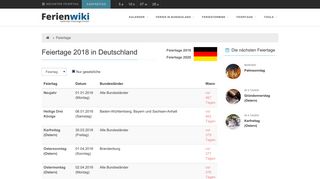 
                            2. Feiertage in Deutschland für 2018 - Ferienwiki